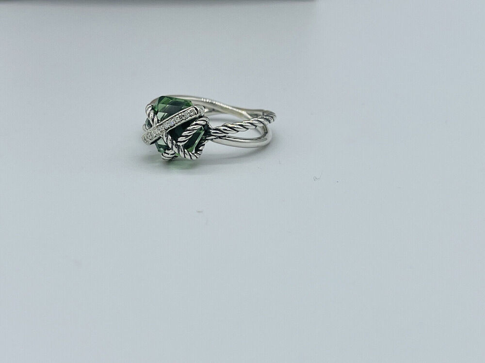 Authentic David Yurman Cable Wrap 10mm Prasiolite & Diamond Ring Sz 7